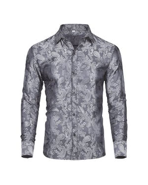 Slim-fit geborduurd grijs paisley-overhemd