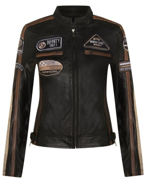 Dames lederen biker racebadges jas-Agadir