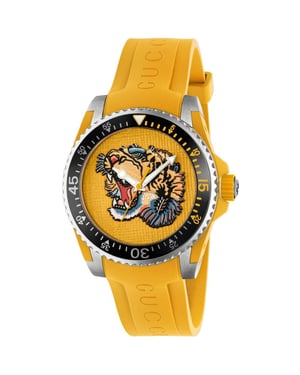 Gucci YA136317 Geel Geborduurde Tijger wijzerplaat Herenhorloge
