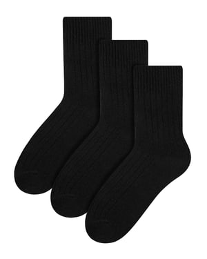 Steven - 3 Paar Multipack Dames Wol Gebreide Sokken | Warme Kousen Jurk Sokken - Zwart