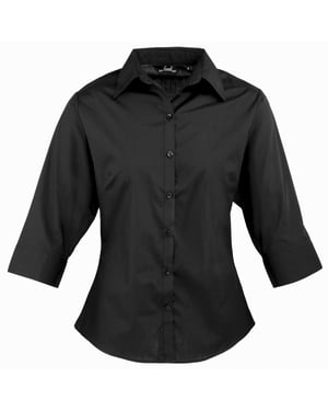 Premier Dames/Dames Popeline 3/4 Mouwen Blouse (Zwart)