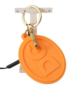 Dolce & Gabbana Oranje Rubber DG Logo Gouden Messing Metaal Heren Sleutelhanger