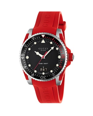 Gucci YA136309 Dive zwarte wijzerplaat siliconen herenhorloge