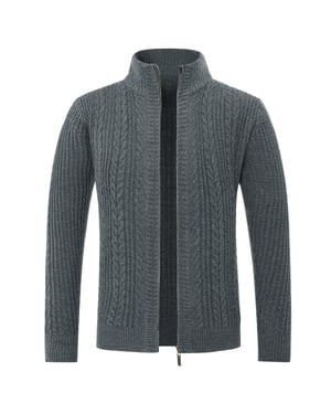 Heren Vest met Rits Vest Grof Gebreid met Opstaande Kraag Grijs
