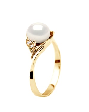 Zoetwater Parel Ring 7-8 mm en 0020 Cts Diamond Jewellery Yellow Gold