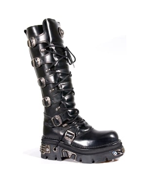New Rock kniehoge zwart lederen gotische laarzen-272-S1