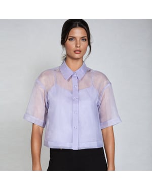 Organza overhemd met korte mouwen en flappen