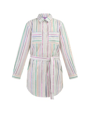 Mymo Overhemd blouse jurk Meisje Witte veelkleurige strepen