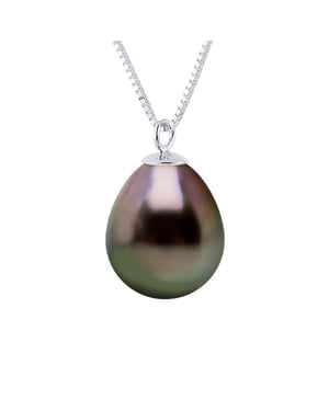 Ketting gekweekte parel TAHITI 9-10 mm Pear White Gold Chain