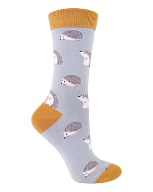 Miss Sparrow - Dames Animal Design BamboeSokken - Hedgehog (Zilver)