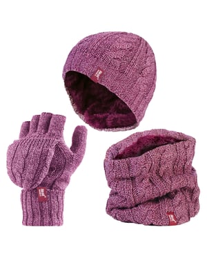 Heat Holders dameshoed, nekwarmer handschoenen set - Roos