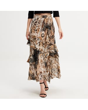 Lange chiffon rok met ruches bloemenprint