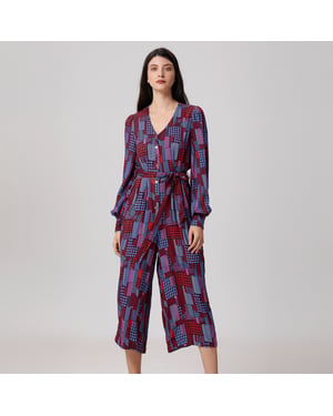 Jumpsuit met grafische print en V-hals
