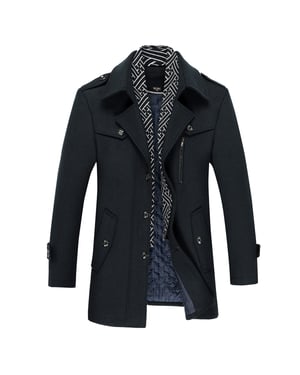 Heren winter verdikte effen kleur revers casual wollen jas met gestreepte kraag Kameelblauw