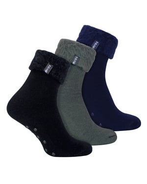 THMO 3 Paar Heren Pantoffel Bed Sokken met Grip | Fleece Thermische Loungesokken - Diverse