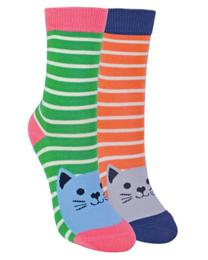 Set van 2 sokken met dierenprint voor meisjes | Miss Sparrow | Casual grappig patroon crew bamboe sokken | Grappige nieuwe sokken voor kinderen - Kitty Cats