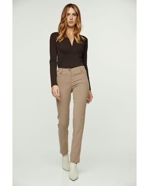 Camel Doorgestikte Lange Broek
