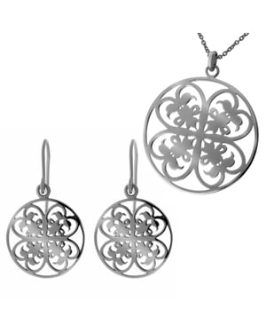 Orphelia Dames 925 Sterling Zilveren Set: Ketting-Hanger + Oorbellen - Zwart SET-6035/3