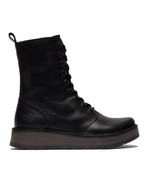Fly London Dames Zwart RAMI043 Casual Leren Veter Enkellaarsjes