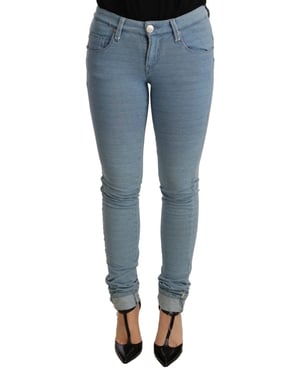 Acht Blauwe Katoen Stretch Hem Slim Fit Dames Denim Broek
