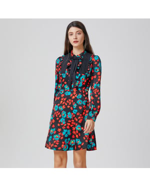 Mini-jurk met Ascot-strik en bloemenprint