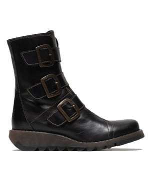 Fly London Dames Zwarte SCOP110 Chelsea Leren Enkel Rits Biker Laarzen