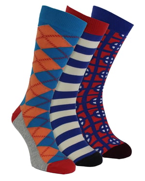 HS by Happy Socks - Heren 3-Pack Klassieke Structuur Kousen - Target (Blauw)
