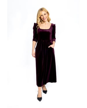Fluwelen midi-jurk - bordeauxrood