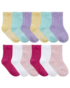 Sock Snob - 12 Paar Tick Tock Baby Kabelsokjes met Strik voor Jongens & Meisjes - Diverse