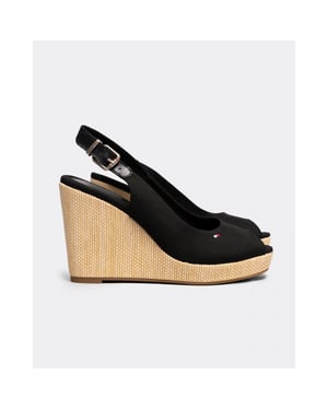 Tommy Hilfiger Iconic Elena Sling Back Dames Zwarte Wedge Sandalen