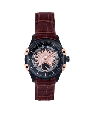 Reign Solstice Automatisch semi-skelet horloge - donkerbruin/roségoud