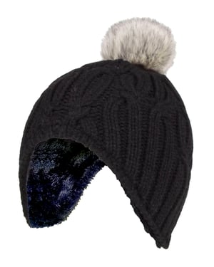Heat Holders - Kabelgebreide Muts Voor Meisjes Met Pom Pom - Zwart