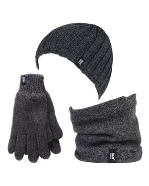 Heat Holders herenhoed, nekwarmer handschoenen set - Grijs