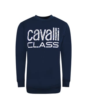 Cavalli Class marineblauw sweatshirt met gedurfd bloemenontwerp