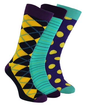 HS by Happy Socks - Heren 3-pack Fun Novelty Kousen - Ruitpatroon (Paars)