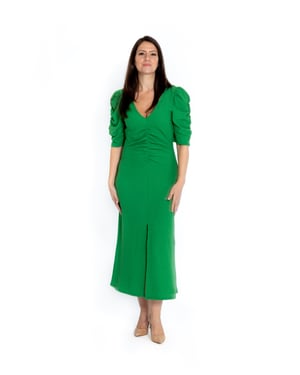 Midi jurk met rimpels - Groen