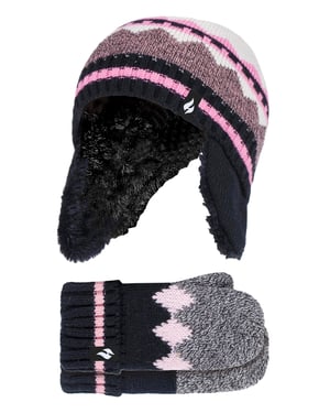 Heat Holders Pom Pom Trapper Muts en wanten voor meisjes - Zwart