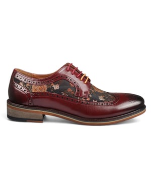 Justin Reess Heren Wijnrode Leren Bloemenprint Brogue Dress Schoenen - Ross