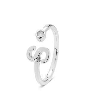 Luxenter 925 Sterling Zilveren Ring met Rhodium Plated Briljant Zirkonia - Alfabet