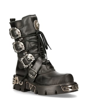 New Rock zwarte halfhoge gotische leren laarzen-391-S1