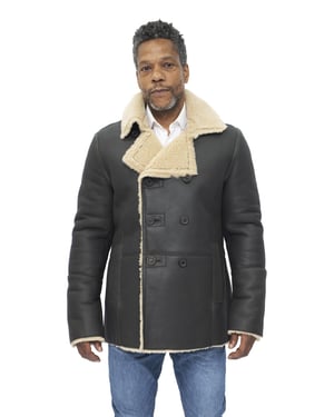 Heren double-breasted shearling schapenvacht erwtenjas-Valencia