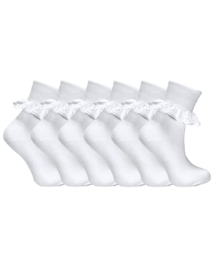 Set van 6 katoenen babysokken met stroken kant voor meisjes - Roze