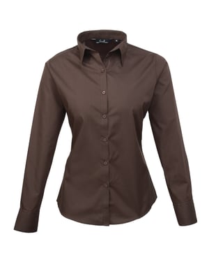 Premier Dames/dames Poplin Blouse met lange mouwen / Gewoon werk overhemd (Bruin)