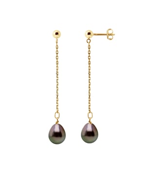 Drop Earrings Tahitian Pearls Pears 8-9mm Yellow Gold