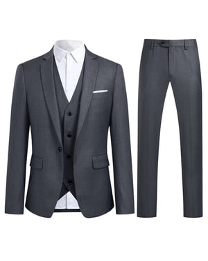 3-delig slim-fit modieus DimGrey pak met één knoop
