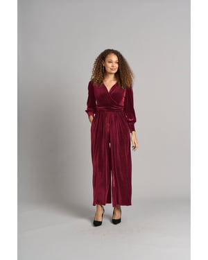 Ava jumpsuit van fluweel - Berry