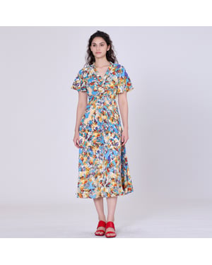Wikkel midi abstracte print midi -jurk
