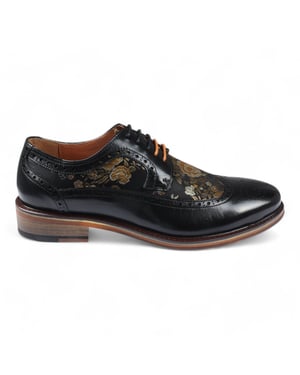 Justin Reess Heren Zwarte Leren Bloemenprint Brogue Dress Schoenen - Ross