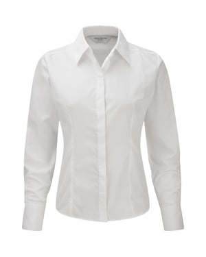 Russell Collectie Dames/Dames Lange Mouwen Poly-Katoen Gemakkelijk Onderhoud Gepaste Poplin Shirt (Wit)