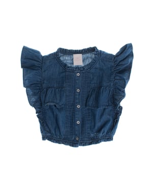 Denim shirt met korte mouwen en ruches 786958 meisje